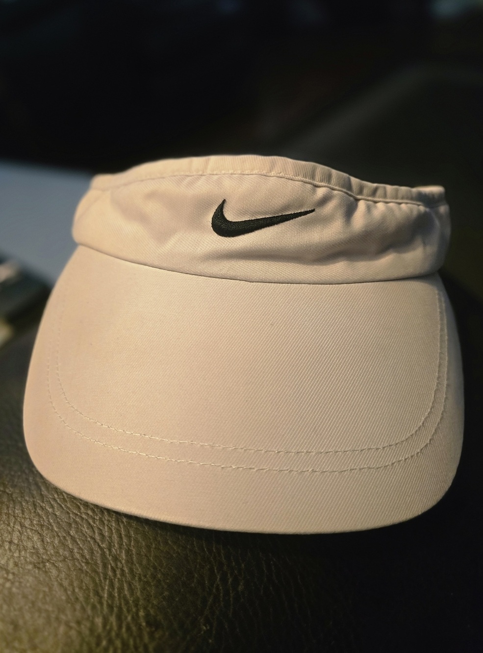 Nike Women's Tan Adjustable Athletic Visor with Black Swoosh